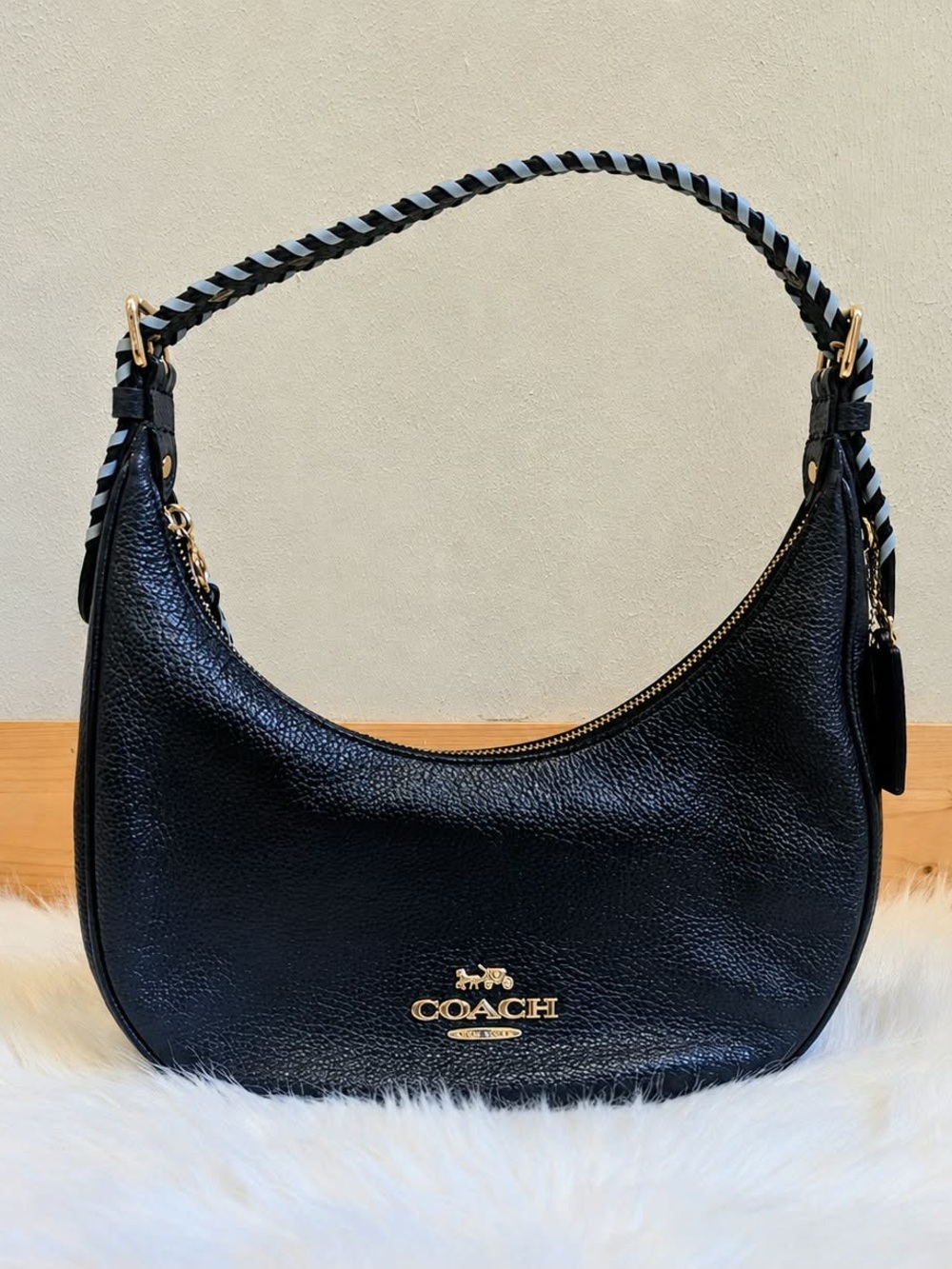 Coach Bailey Hobo with Whipstitch Pebble Leather Bag in Navy